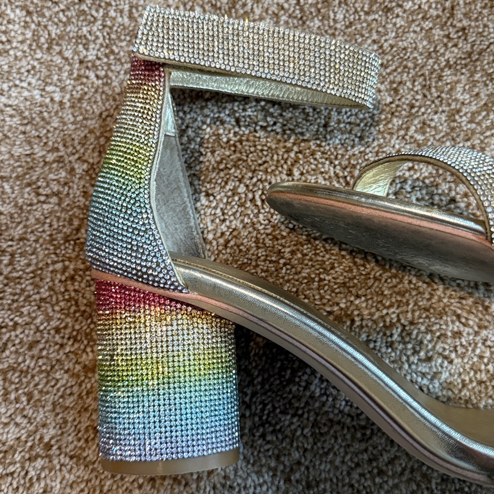 Jeffrey Campbell Laura Pastel Multi Crystal Block Heel Ankle Strap Shoes (8.5) - Picture 5 of 12
